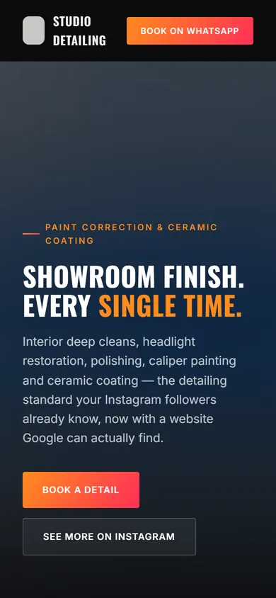 An Instagram-first site for a car detailing studio on a phone