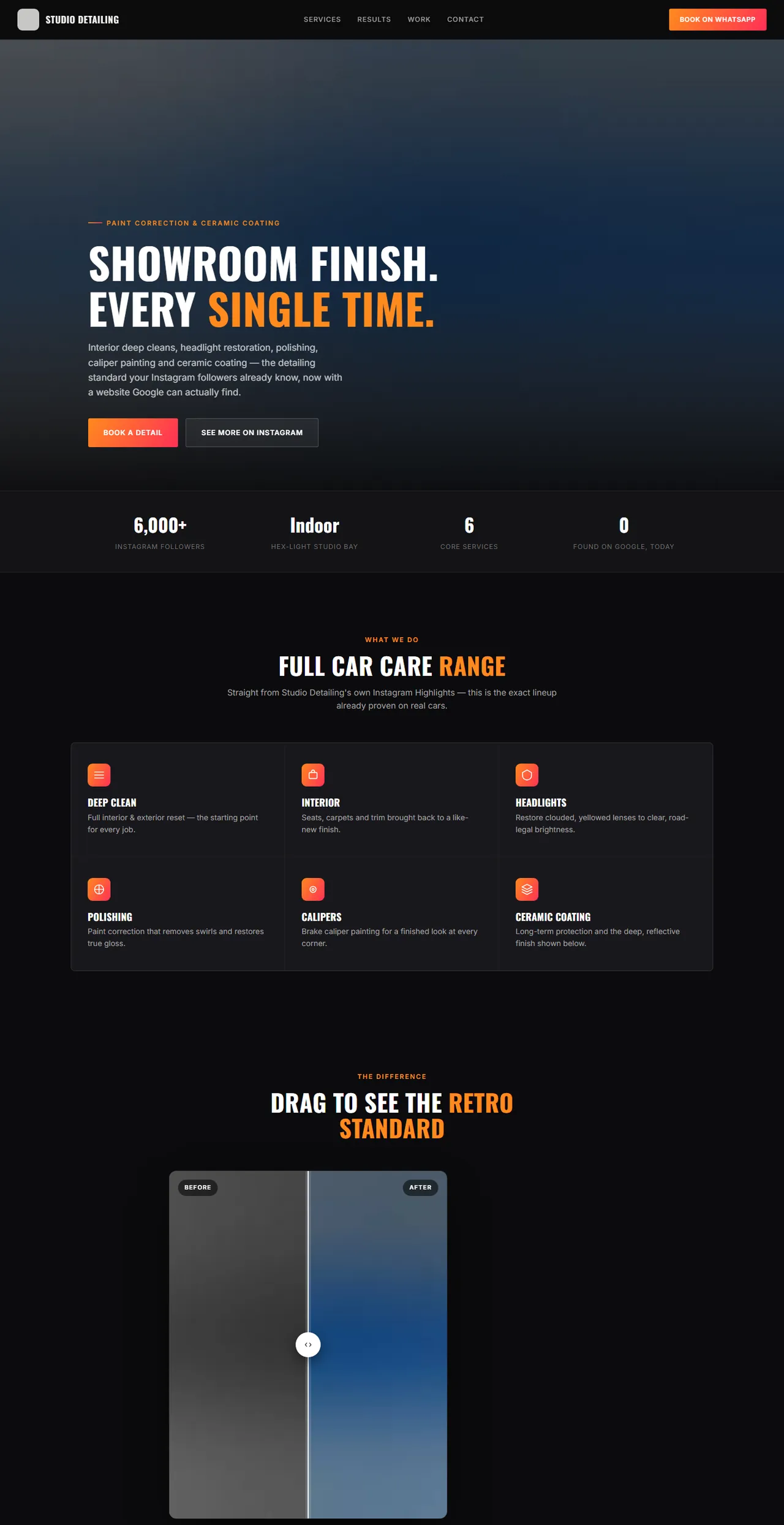 An Instagram-first site for a car detailing studio, full page