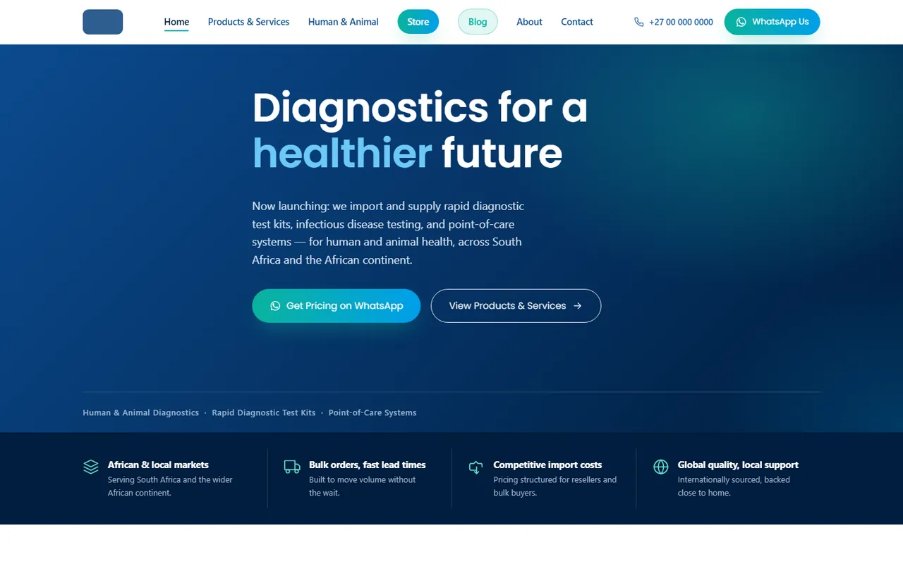 Medical and veterinary diagnostics: A website, product catalogue and blog for a diagnostics importer
