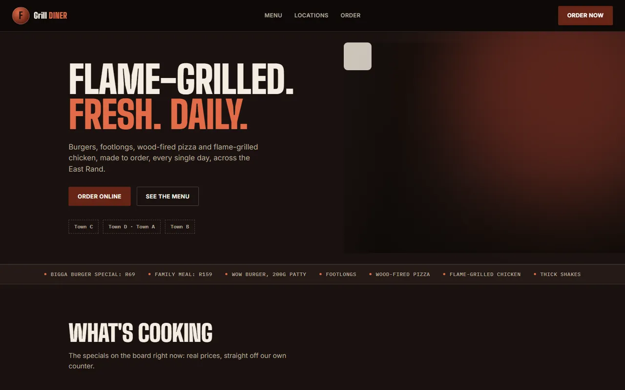 Food and restaurants: An ordering-led site for a grill diner