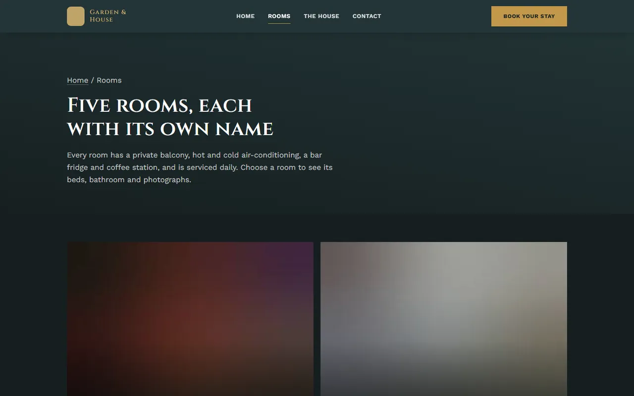 A direct-booking site for a small guesthouse, another page