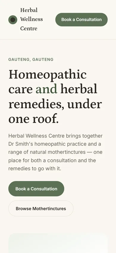 A practice website with an online shop on a phone