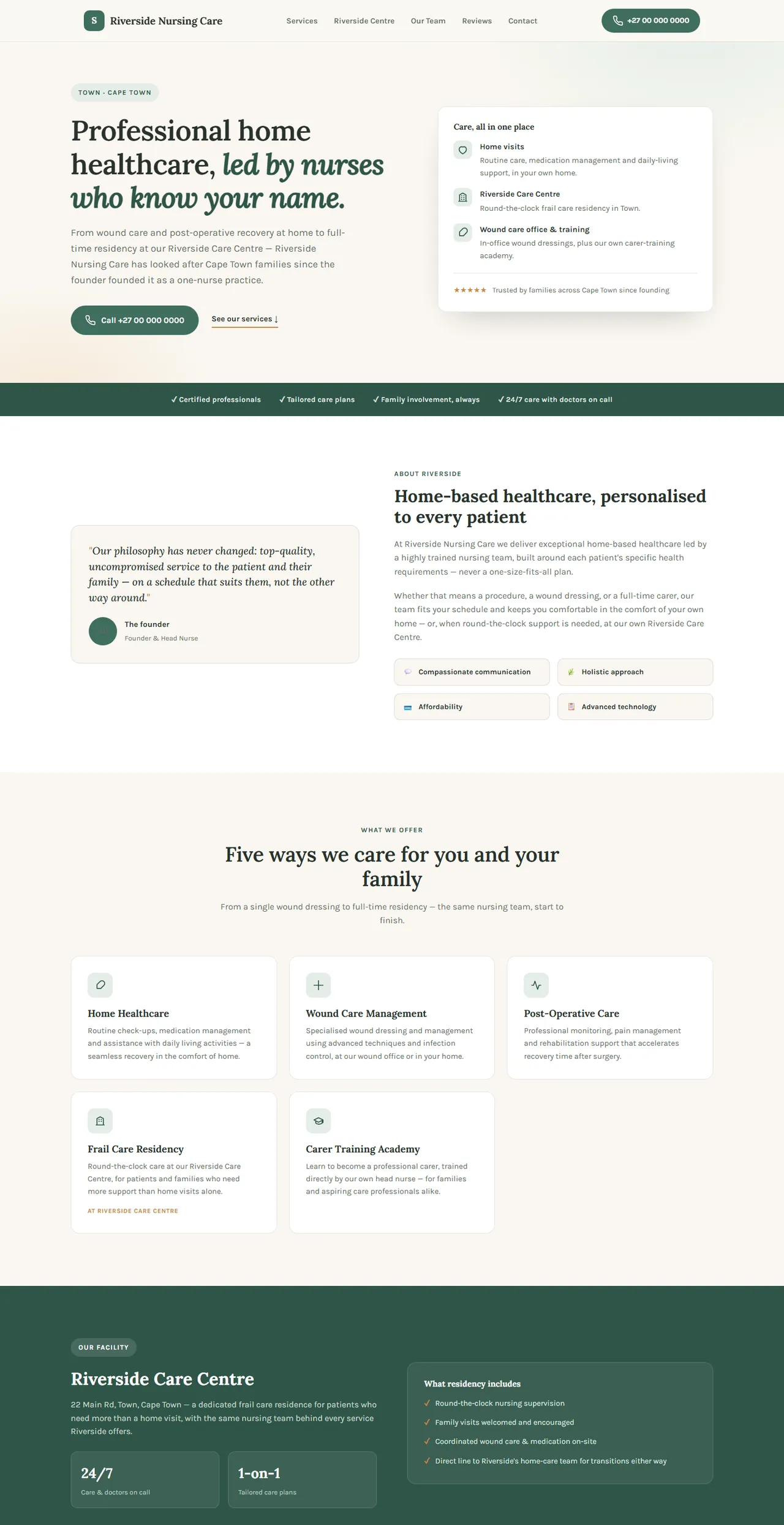 A home-healthcare site built on trust, full page
