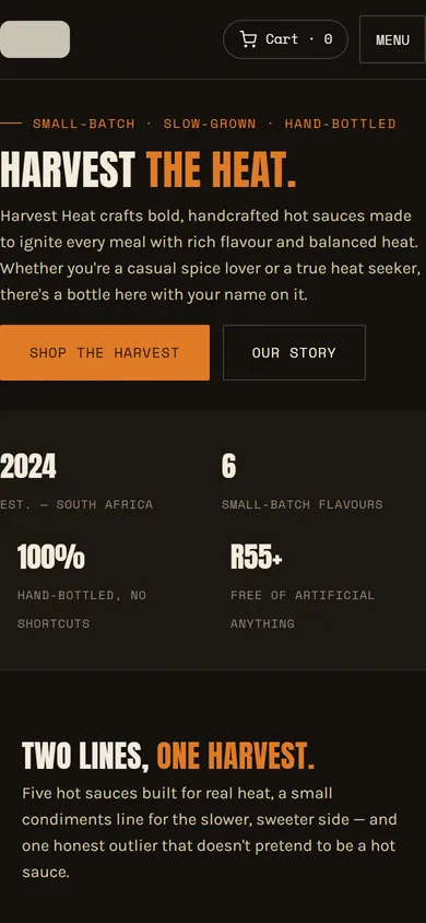 A small-batch sauce brand: shop and ad mockups on a phone