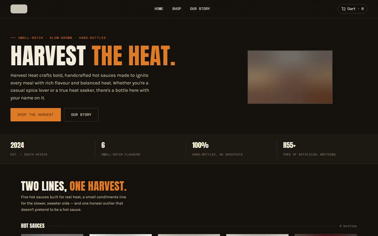 Food and retail: A small-batch sauce brand: shop and ad mockups
